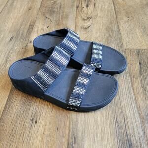 FitFlop Flare Strobe Navy Blue Women's 11 Rhinestone Platform Sandals L91-399